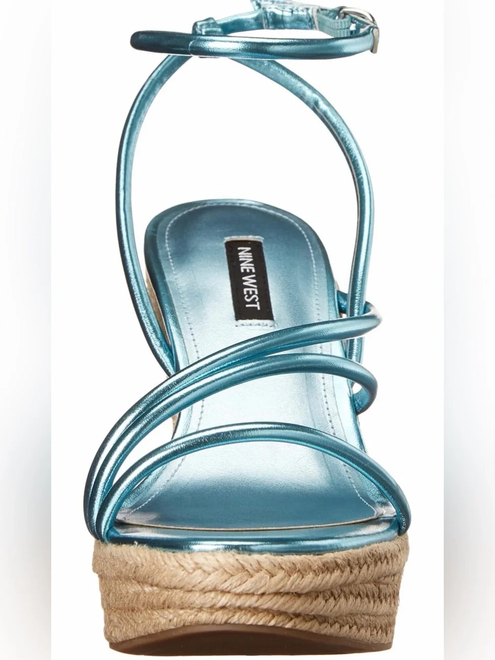 Nine West Hipsta3 Metallic Blue Espadrille Wedge Sandals Size 7 $109